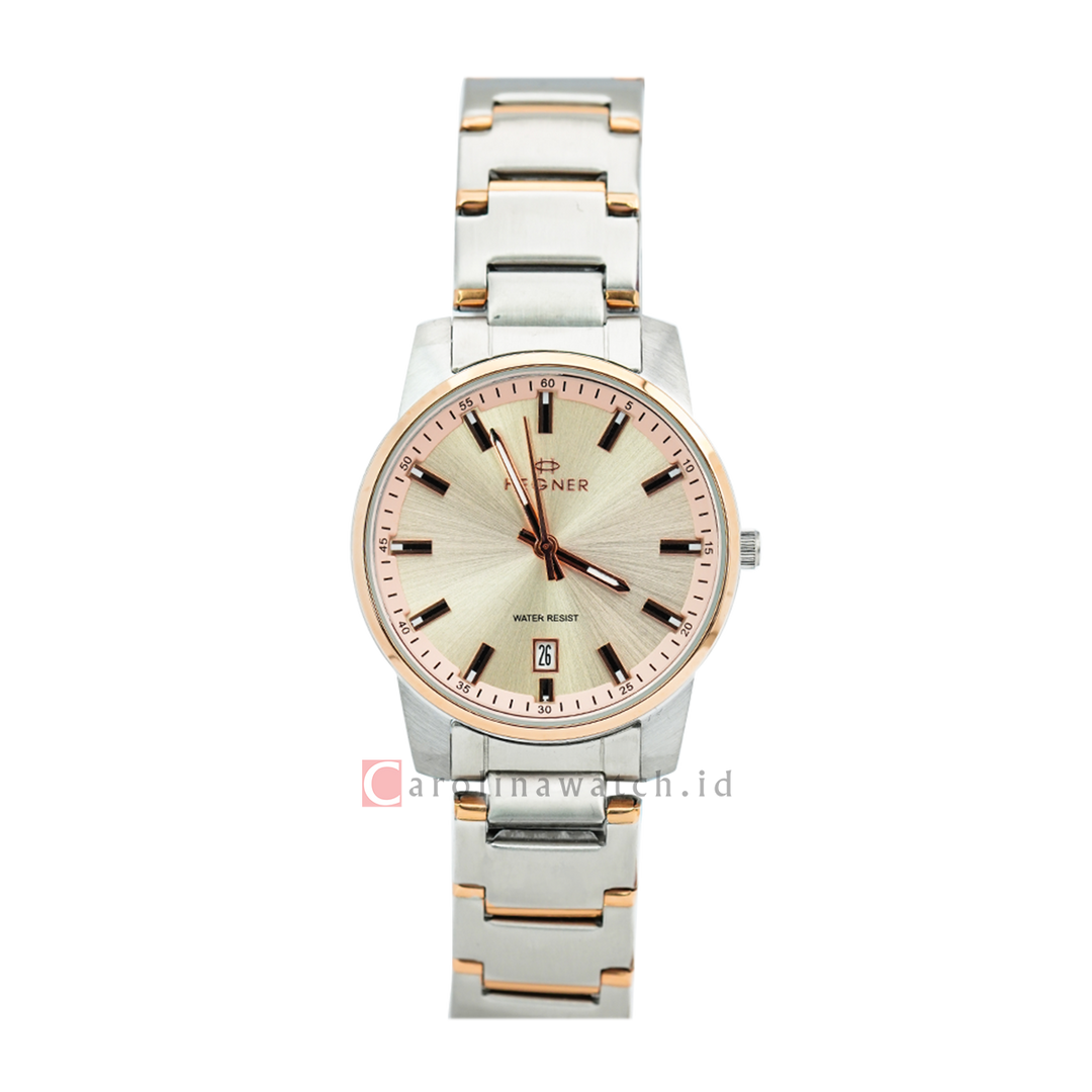 Jam Tangan Hegner L6601-1TRLN Women Gold Dial Dual Tone Stainless Steel Strap