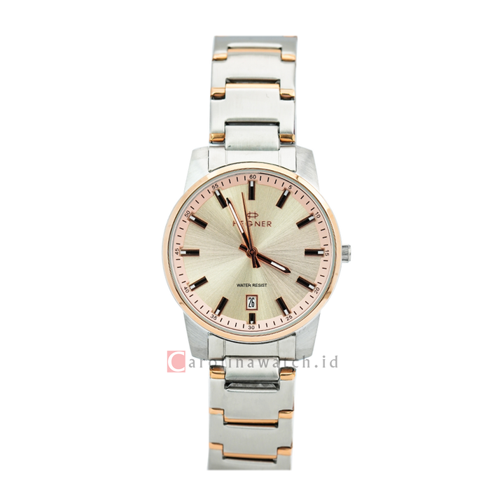 Jam Tangan Hegner L6601-1TRLN Women Gold Dial Dual Tone Stainless Steel Strap