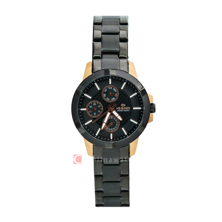 Jam Tangan Hegner L6602-5BRBA Women Black Dial Black Stainless Steel Strap