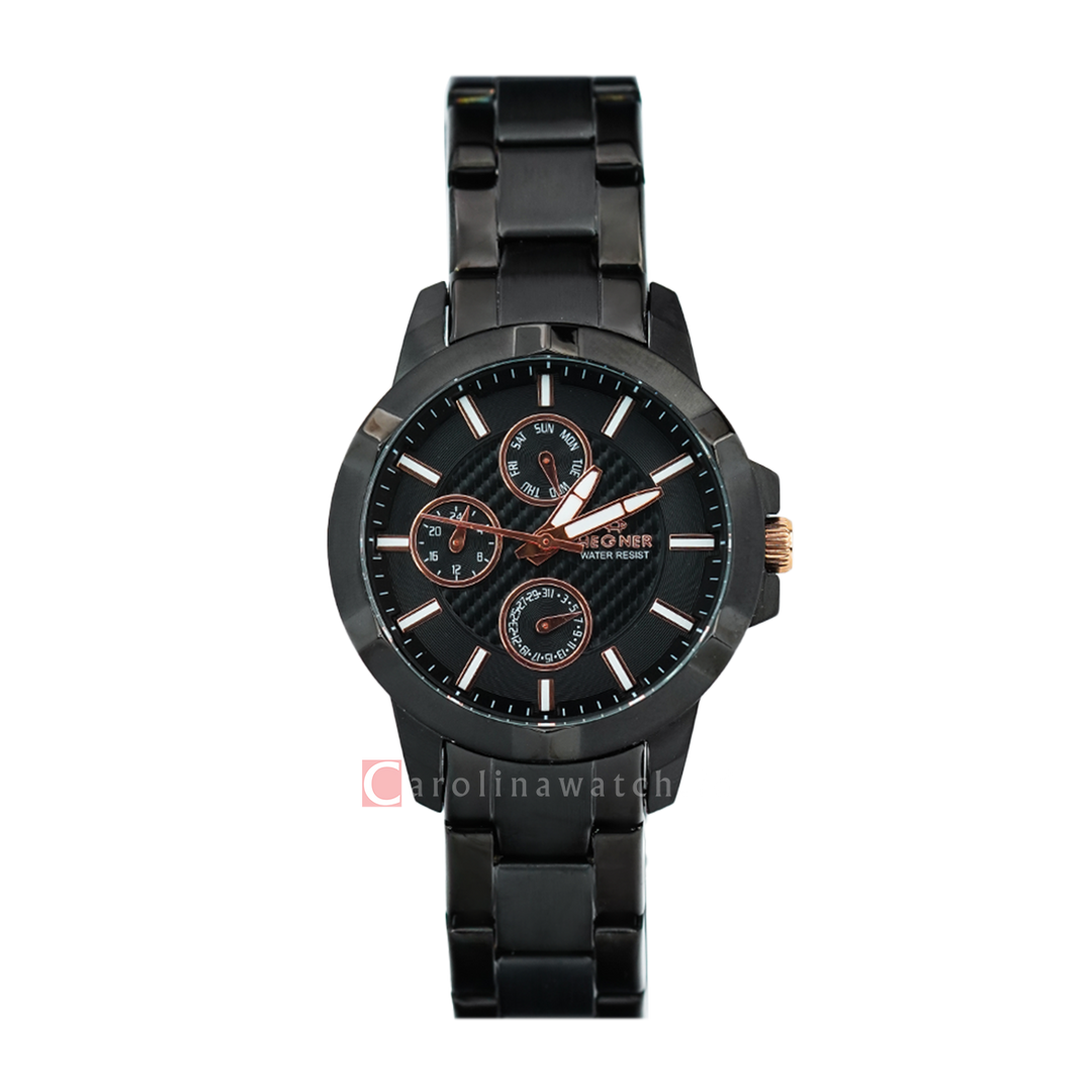 Jam Tangan Hegner L6602-5IPBARG Women Black Dial Black Stainless Steel Strap