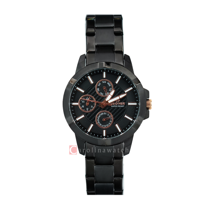 Jam Tangan Hegner L6602-5IPBARG Women Black Dial Black Stainless Steel Strap