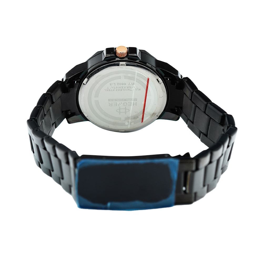 Jam Tangan Hegner L6602-5IPBARG Women Black Dial Black Stainless Steel Strap
