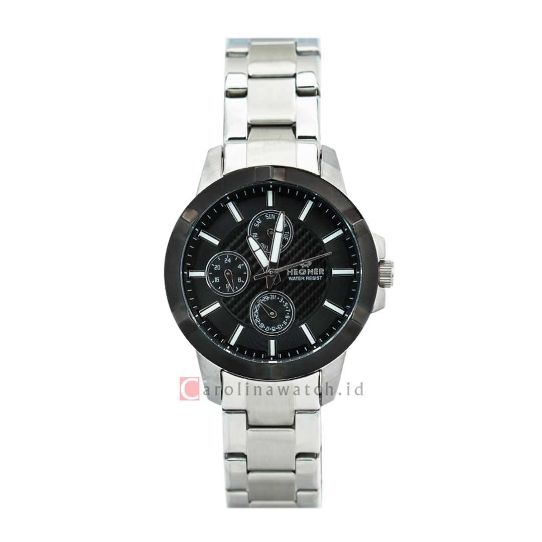 Jam Tangan Hegner L6602-5SSBA Women Black Dial Stainless Steel Strap