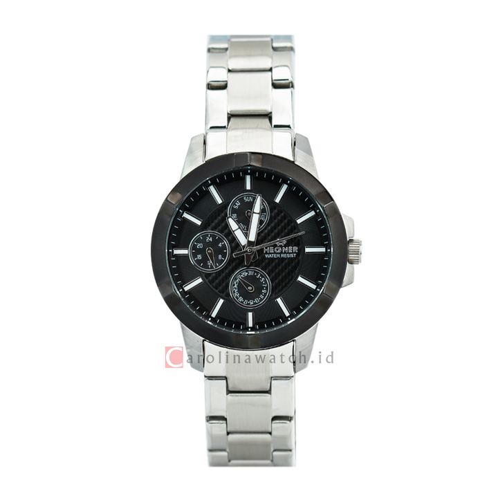 Jam Tangan Hegner L6602-5SSBA Women Black Dial Stainless Steel Strap