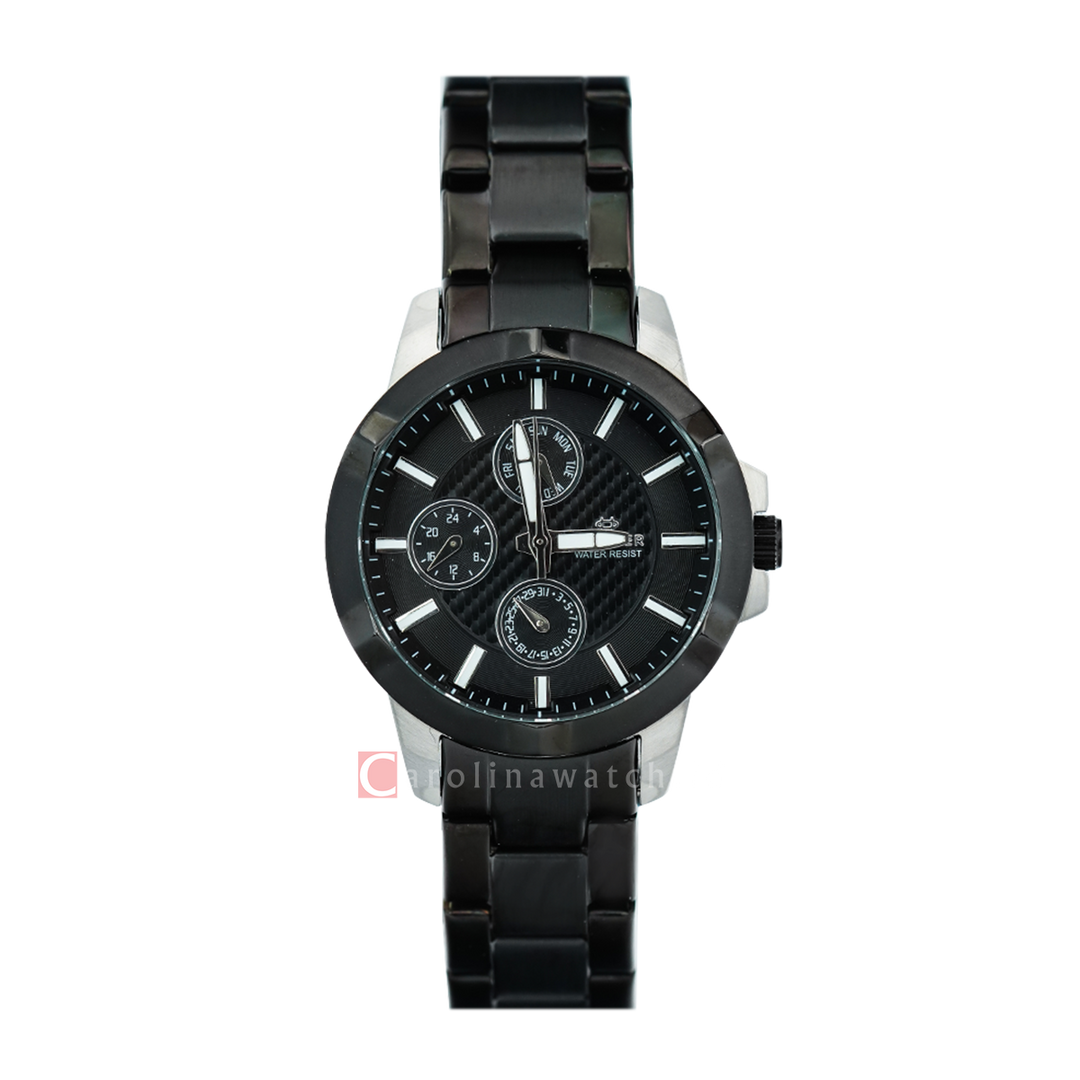 Jam Tangan Hegner L6602-5TBBA Women Black Dial Black Stainless Steel Strap