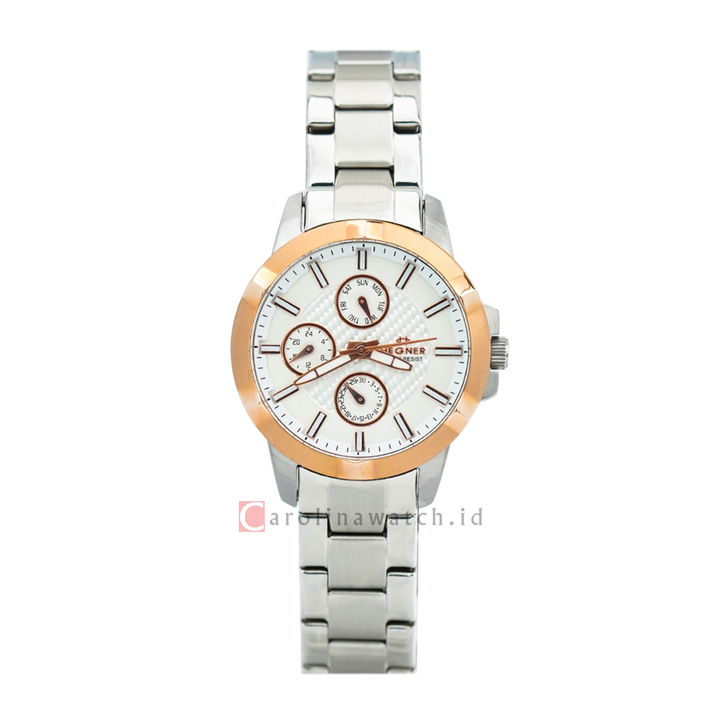 Jam Tangan Hegner L6602-5TRSL Women Silver White Dial Stainless Steel Strap