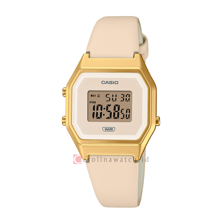 Jam Tangan Casio General LA680WEGL-4D Women Digital Dial Beige Leather Band