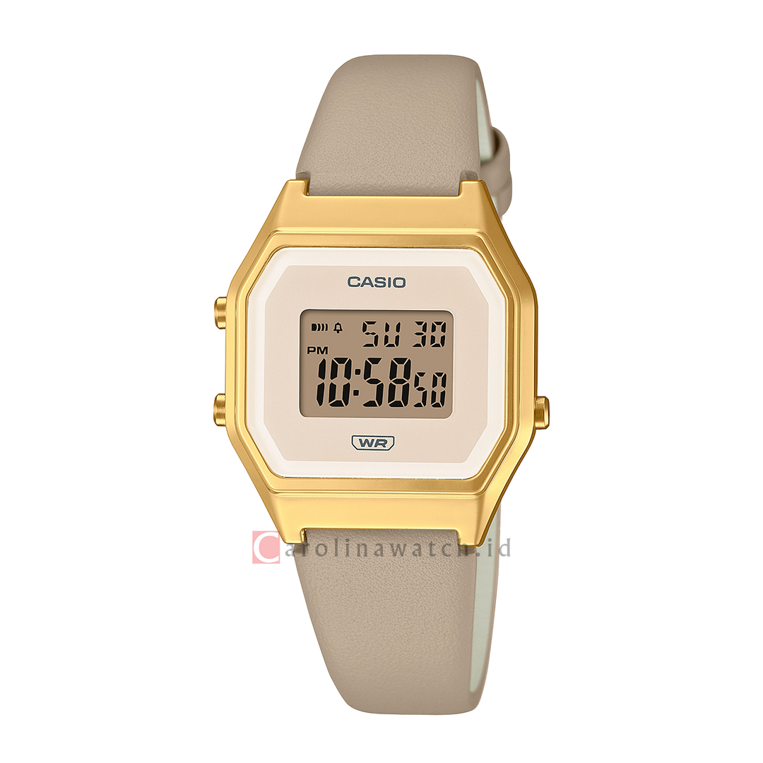 Jam Tangan Casio General LA680WEGL-5D women Digital Dial Taupe Leather Band