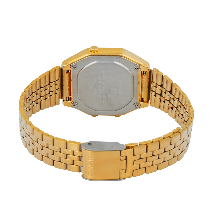 Jam Tangan Casio General LA680WEGV-9A Women Digital Dial Gold Stainless Steel Strap