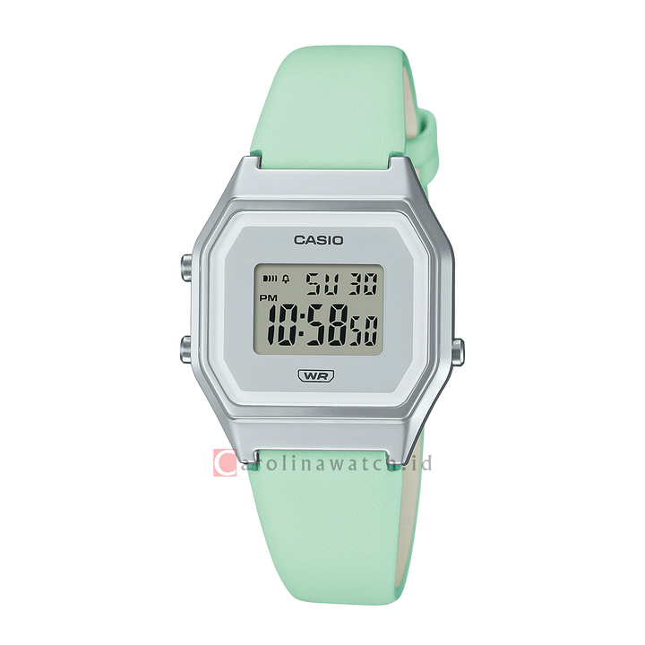 Jam Tangan Casio General LA680WEL-3D Women Digital Dial Light Green Leather Strap