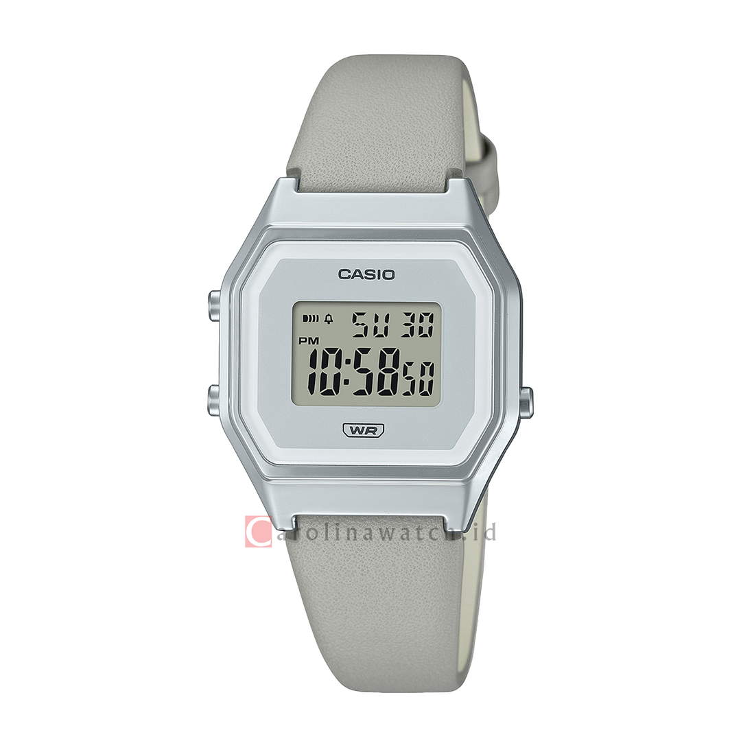 Jam Tangan Casio General LA680WEL-8D Women Digital Dial Light Grey Leather Strap