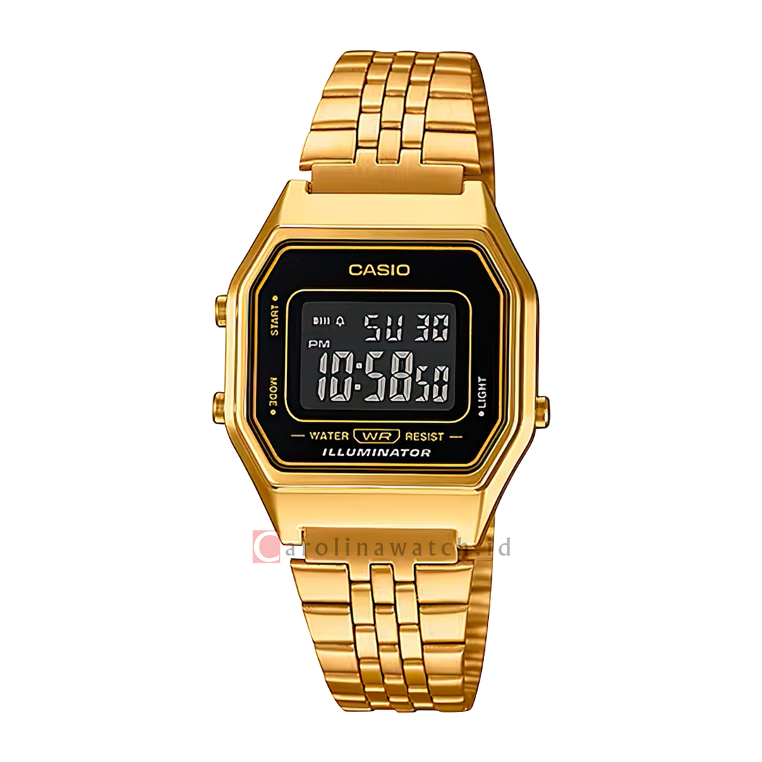 Jam Tangan Casio General LA680WGA-1B Women Digital Dial Gold Stainless Steel Strap