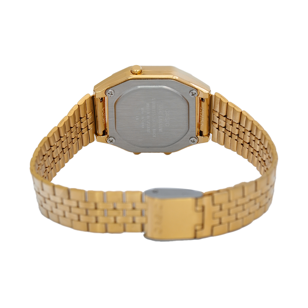 Jam Tangan Casio General LA680WGA-1B Women Digital Dial Gold Stainless Steel Strap