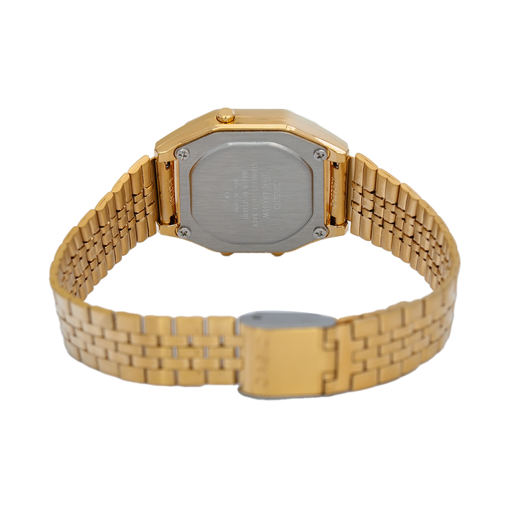 Jam Tangan Casio General LA680WGA-1B Women Digital Dial Gold Stainless Steel Strap