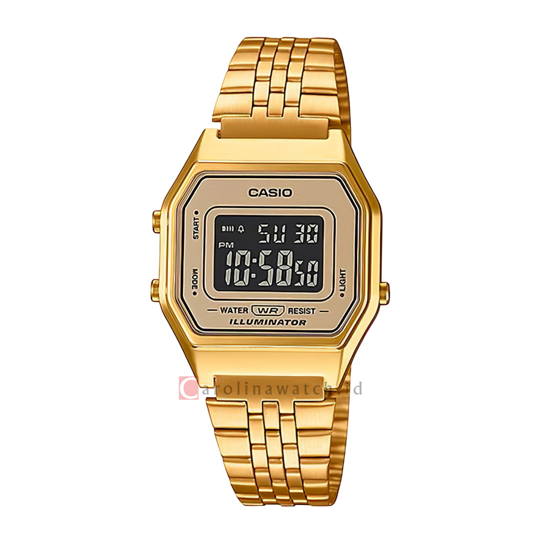 Jam Tangan Casio General LA680WGA-9B Unisex Digital Dial Gold Stainless Steel Strap