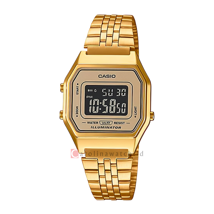 Jam Tangan Casio General LA680WGA-9B Unisex Digital Dial Gold Stainless Steel Strap