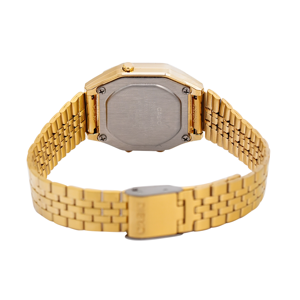 Jam Tangan Casio General LA680WGA-9B Unisex Digital Dial Gold Stainless Steel Strap