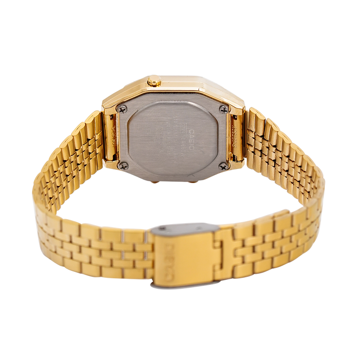 Jam Tangan Casio General LA680WGA-9B Unisex Digital Dial Gold Stainless Steel Strap