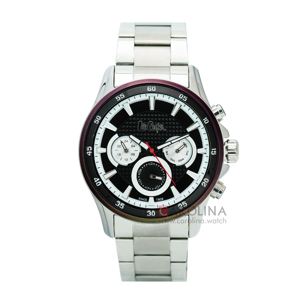 Jam Tangan LEE COOPER LC06538.350 Men Black Dial Silver Stainless Steel Strap