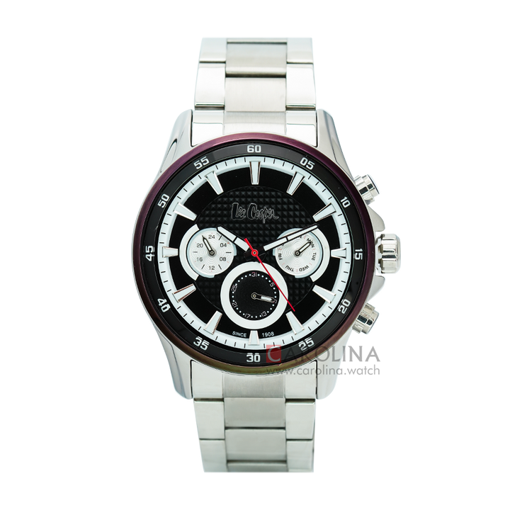 Jam Tangan LEE COOPER LC06538.350 Men Black Dial Silver Stainless Steel Strap