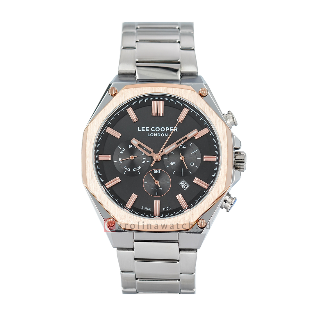 Jam Tangan LEE COOPER LC07319.550 Men Black Rosegold Dial Chronograph Stainless Steel Strap