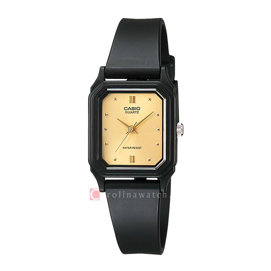 Jam Tangan Casio LQ-142E-9A Women Gold Dial Black Resin Band