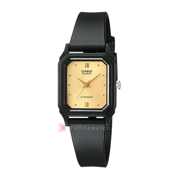 Jam Tangan Casio LQ-142E-9A Women Gold Dial Black Resin Band