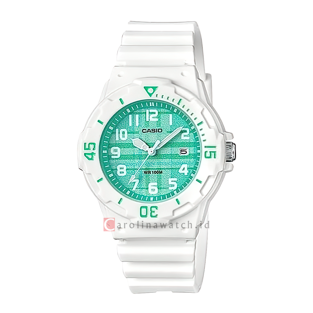 Jam Tangan Casio POP LRW-200H-3C Women White Green Patterned Dial White Resin Band