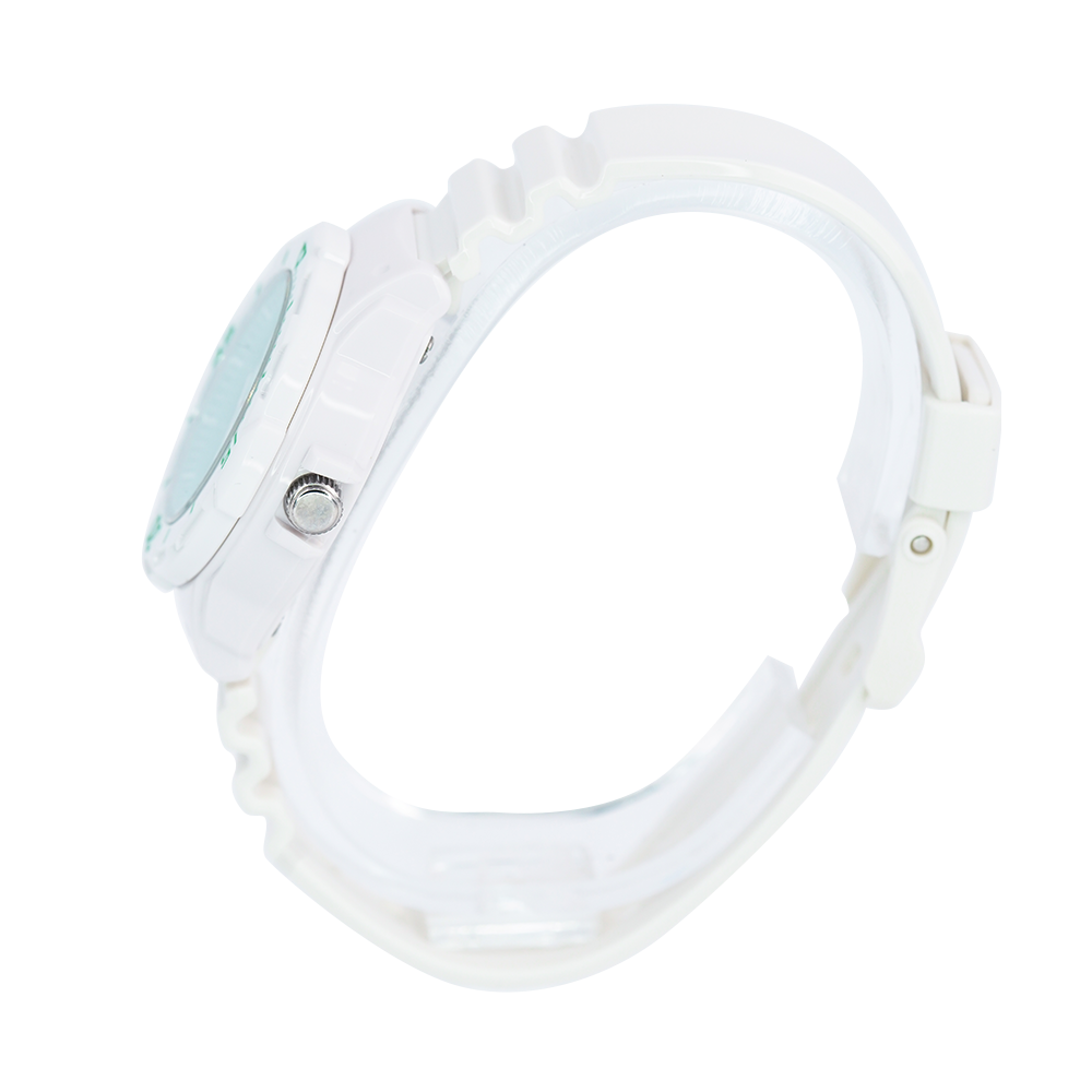 Jam Tangan Casio POP LRW-200H-3C Women White Green Patterned Dial White Resin Band