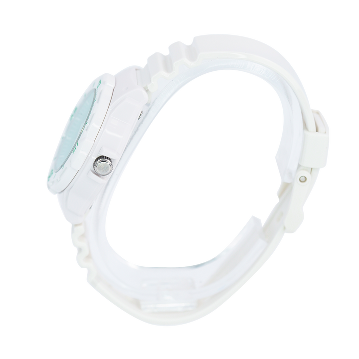 Jam Tangan Casio POP LRW-200H-3C Women White Green Patterned Dial White Resin Band