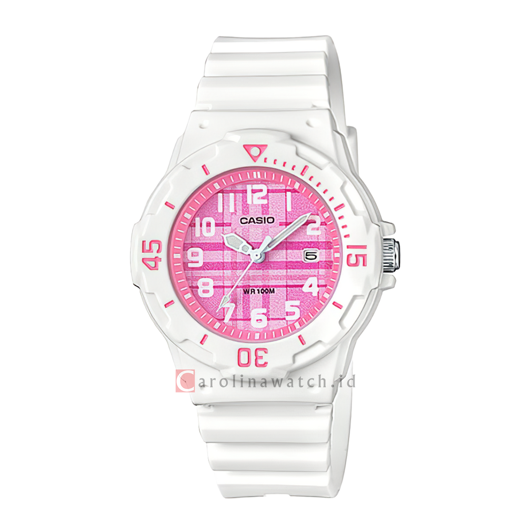 Jam Tangan Casio POP LRW-200H-4C Women White Pink Patterned Dial White Resin Band