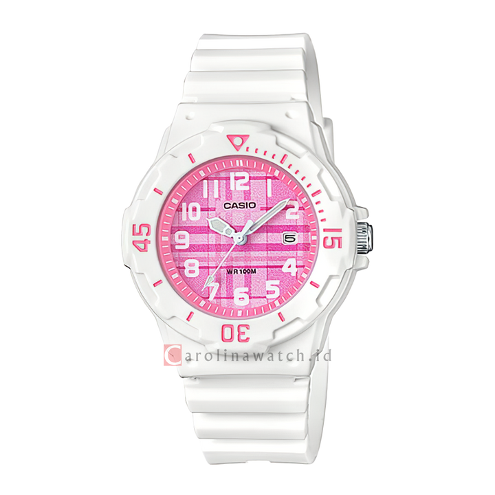 Jam Tangan Casio POP LRW-200H-4C Women White Pink Patterned Dial White Resin Band