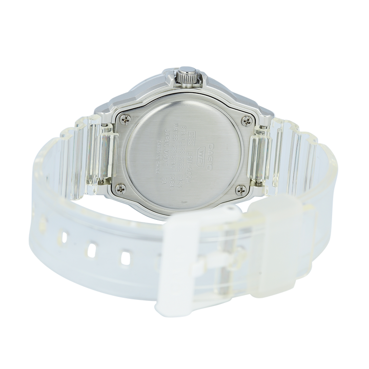 Jam Tangan Casio POP LRW-200HS-7E Women Silver Dial White Translucent Resin Band