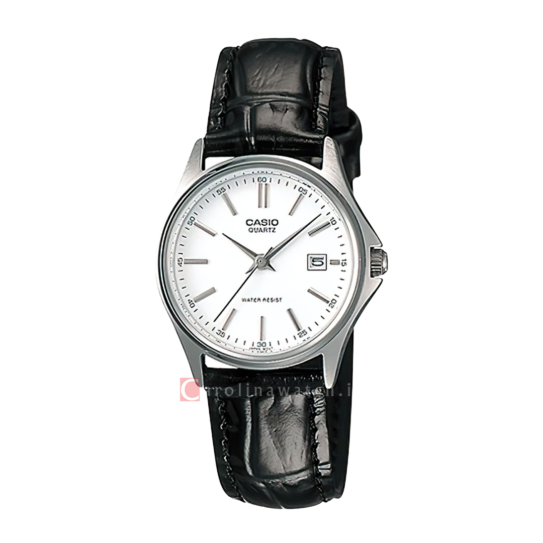 Jam Tangan Casio General LTP-1183E-7A Women White Dial Black Leather Band