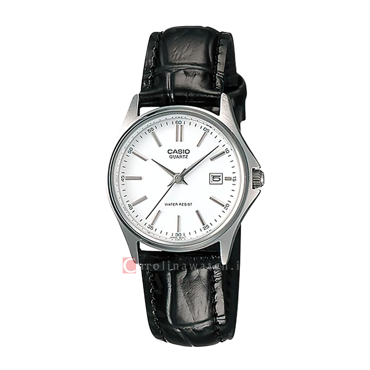 Jam Tangan Casio General LTP-1183E-7A Women White Dial Black Leather Band