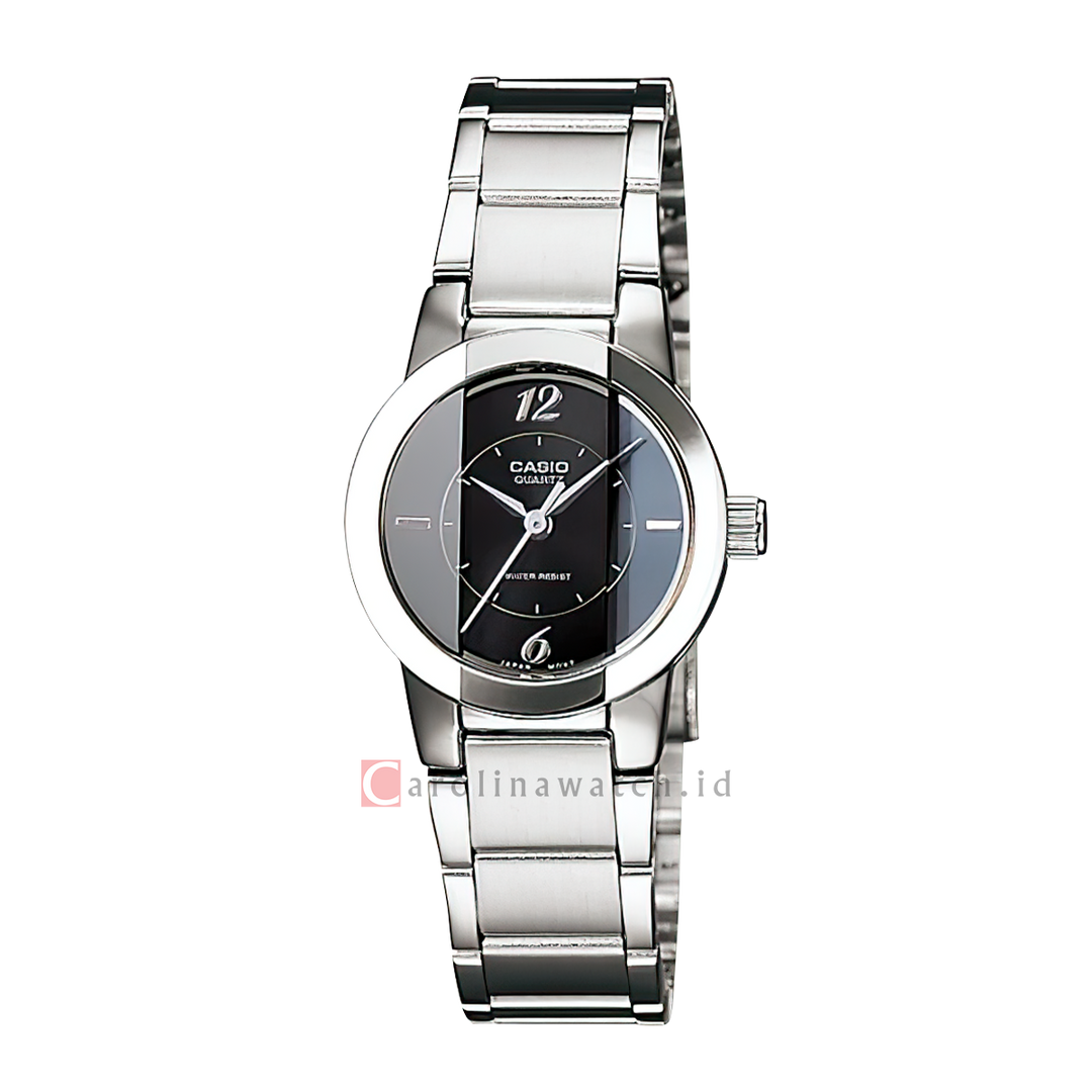 Jam Tangan Casio General LTP-1230D-1C Enticer Women Black Dial Stainless Steel Band