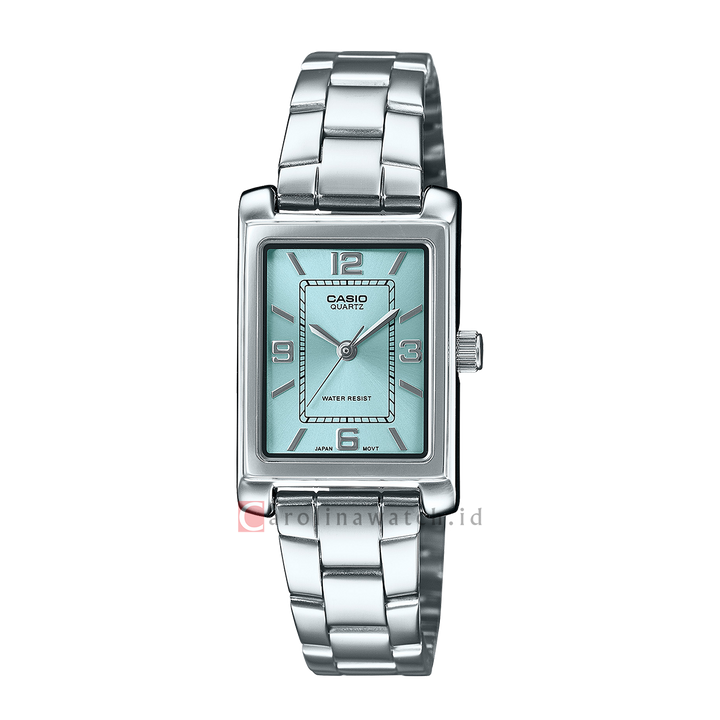 Jam Tangan Casio General LTP-1234DD-2A Tank Women Turquoise Dial Stainless Steel Band