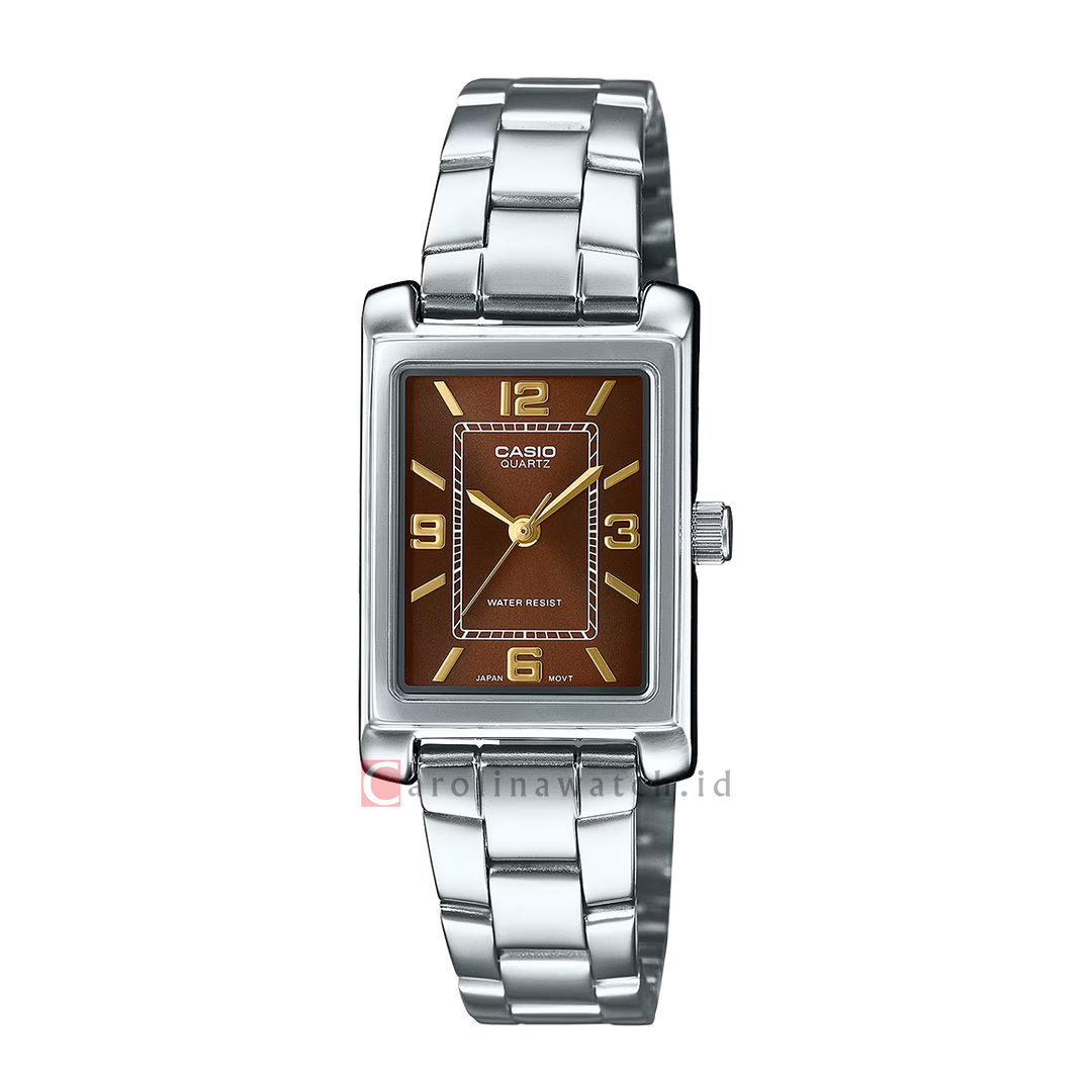 Jam Tangan Casio General LTP-1234DD-5A Tank Women Brown Dial Stainless Steel Band