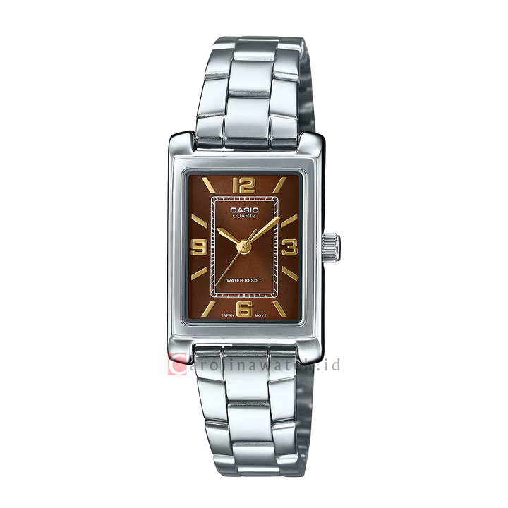 Jam Tangan Casio General LTP-1234DD-5A Tank Women Brown Dial Stainless Steel Band