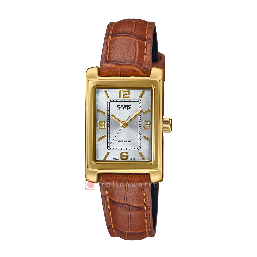 Jam Tangan Casio General LTP-1234GLL-7A Women Silver Dial Brown Leather Band