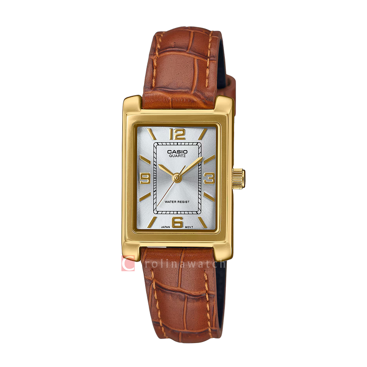 Jam Tangan Casio General LTP-1234GLL-7A Women Silver Dial Brown Leather Band