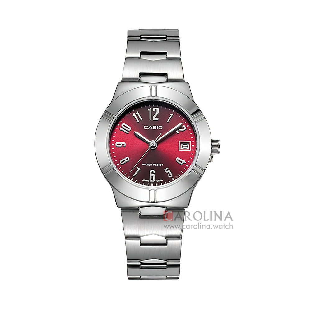 Jam Tangan Casio General LTP-1241D-4A2 Enticer Women Red Dial Stainless Steel Band