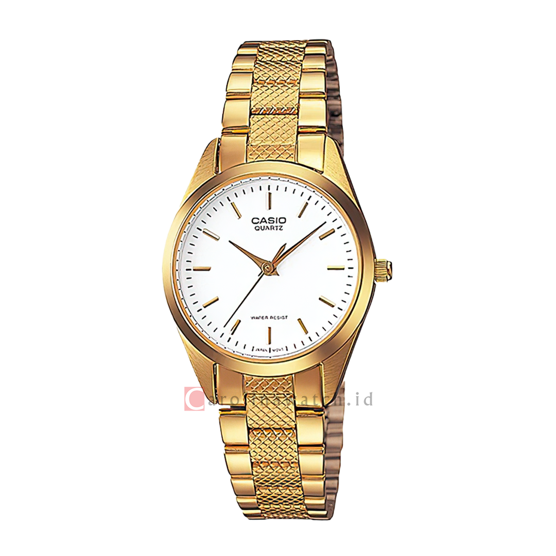 Jam Tangan Casio General LTP-1274G-7A Women White Dial Gold Stainless Steel Band