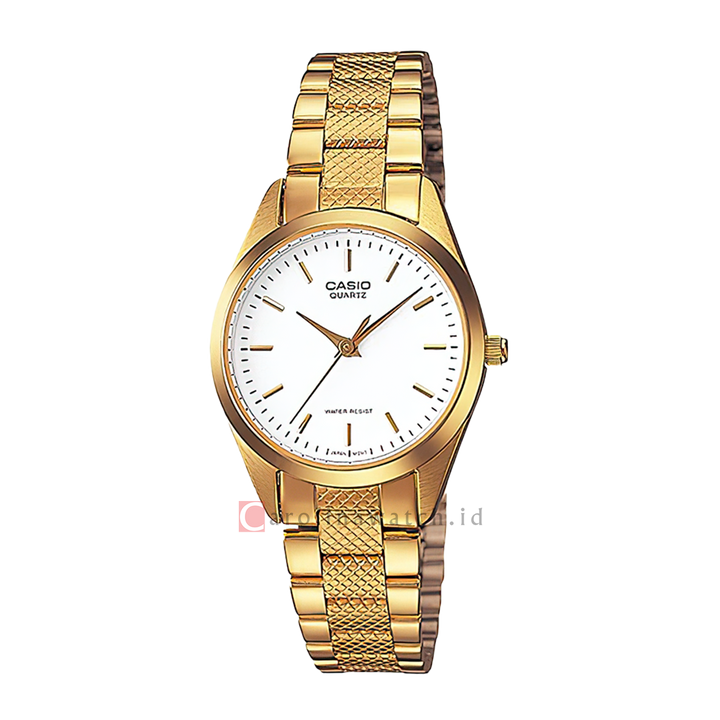 Jam Tangan Casio General LTP-1274G-7A Women White Dial Gold Stainless Steel Band