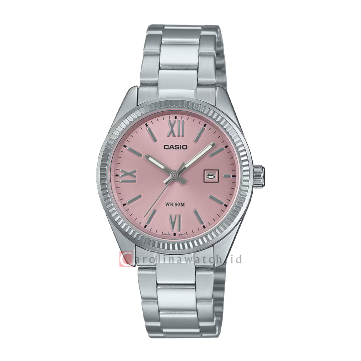 Jam Tangan Casio General LTP-1302DD-4A1 Women Pink Dial Stainless Steel Band