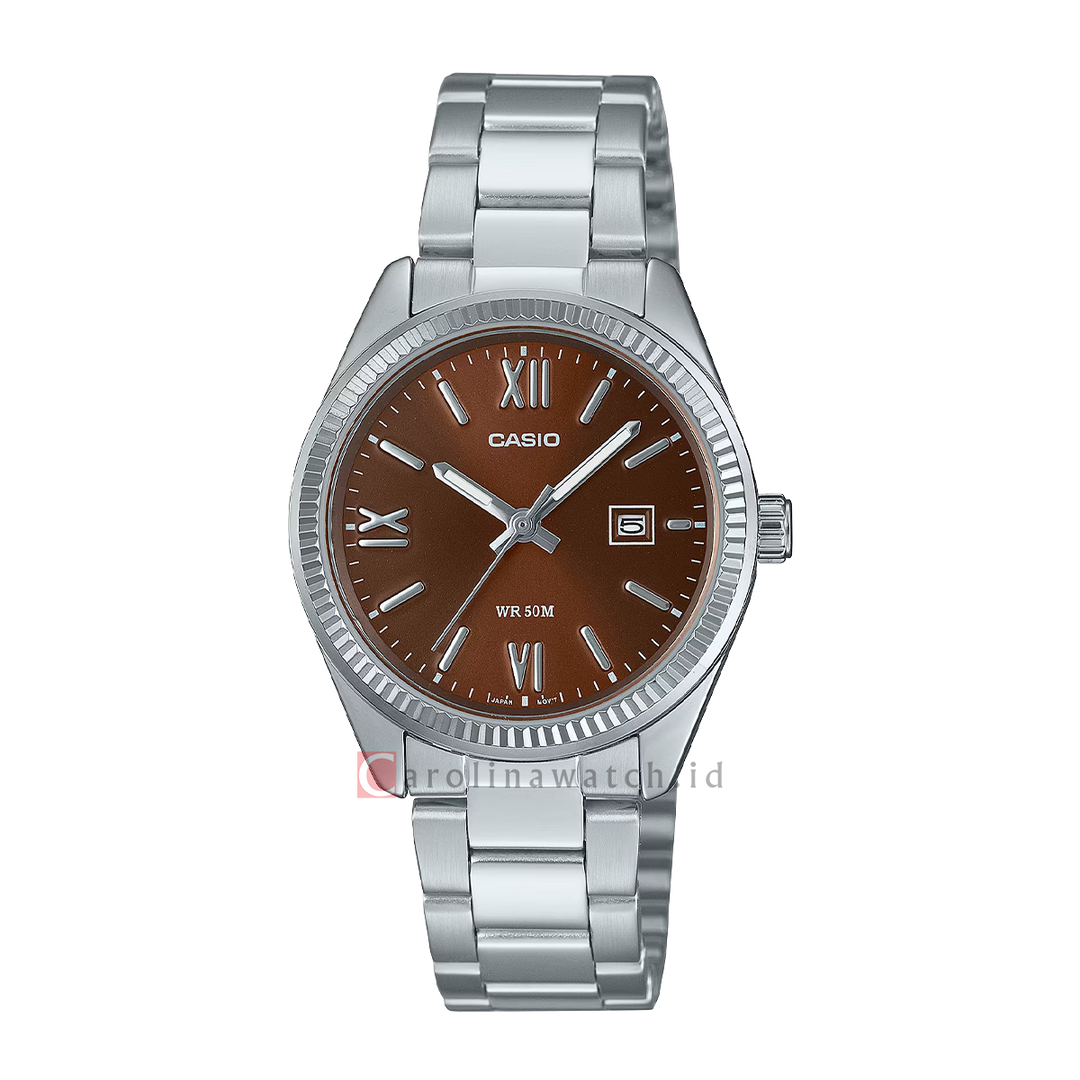 Jam Tangan Casio General LTP-1302DD-5A Women Brown Dial Stainless Steel Band