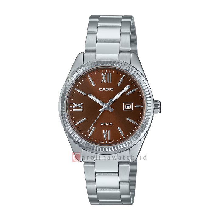 Jam Tangan Casio General LTP-1302DD-5A Women Brown Dial Stainless Steel Band