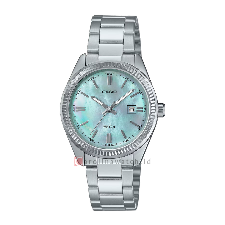 Jam Tangan Casio General LTP-1302DS-2A Women Mother of Pearl Dial Stainless Steel Band