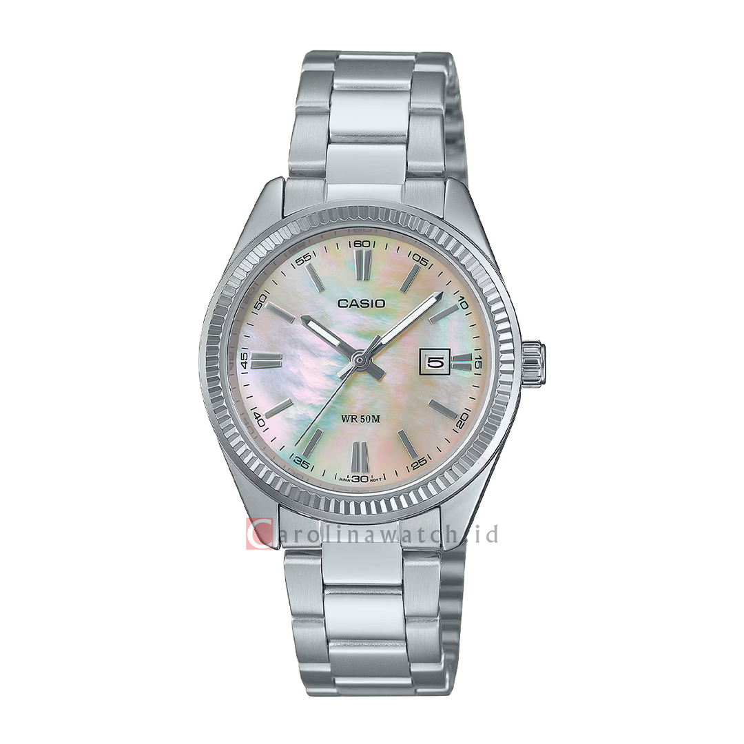 Jam Tangan Casio General LTP-1302DS-4A Women Mother of Pearl Dial Stainless Steel Band