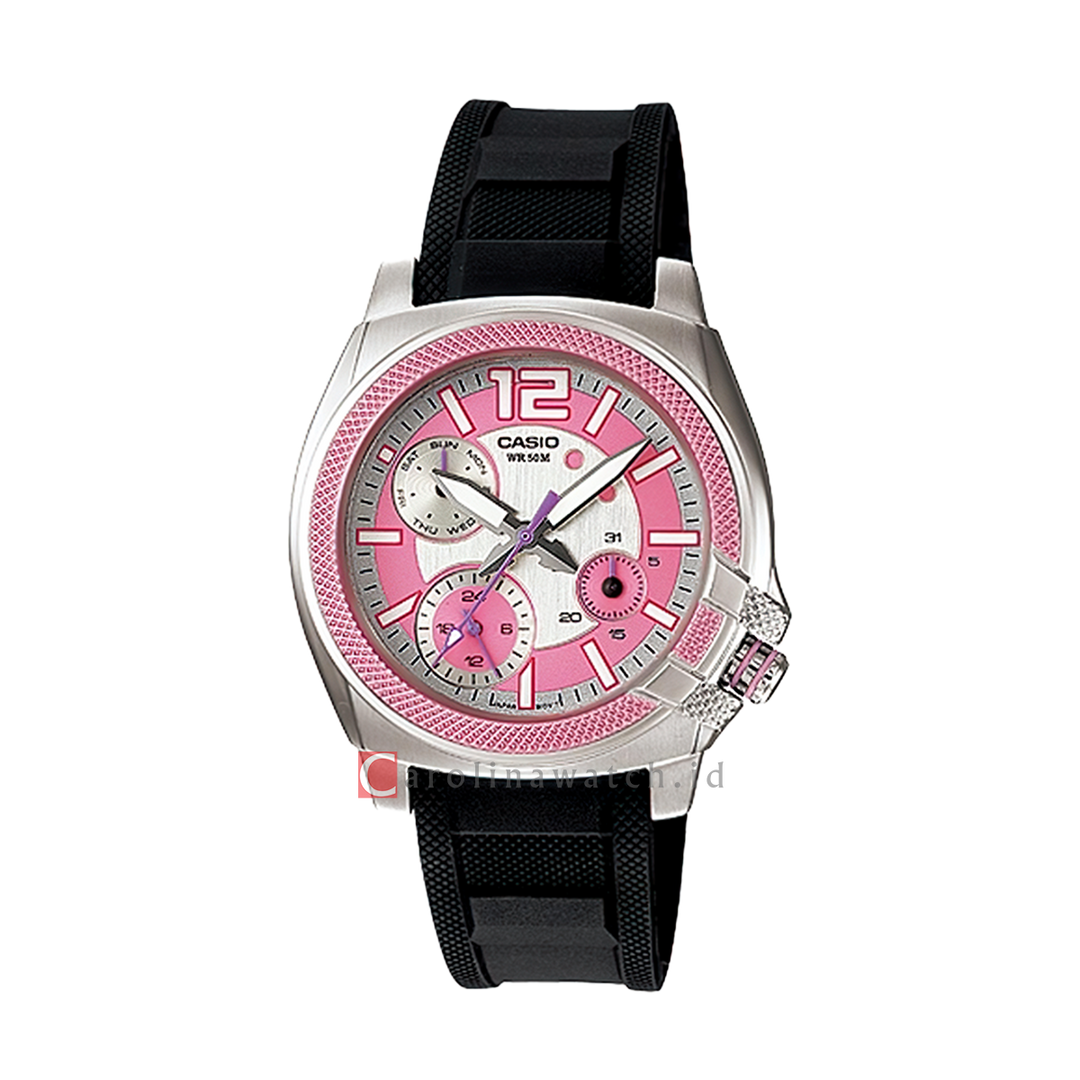 Jam Tangan Casio General LTP-1320-4A Women Pink Dial Black Resin Band